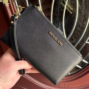 Michael Kors Black and Gold Wristlet